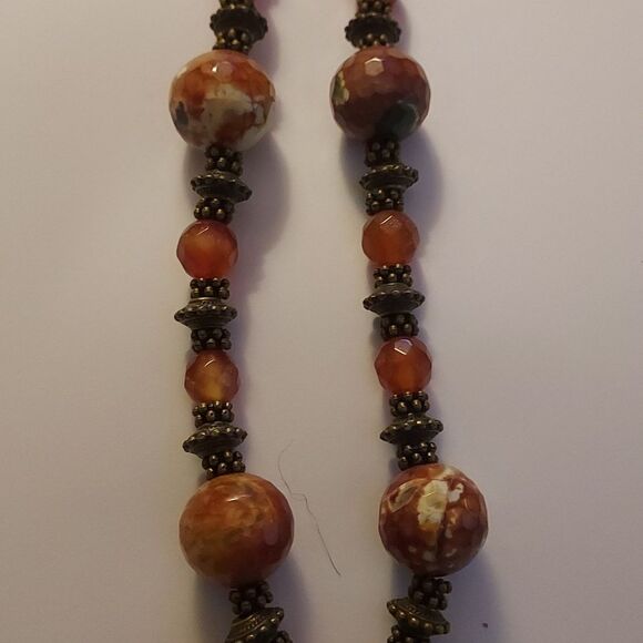 Handmade boho artisan necklace beaded rust brown and bronze collar charm… - Picture 5 of 9
